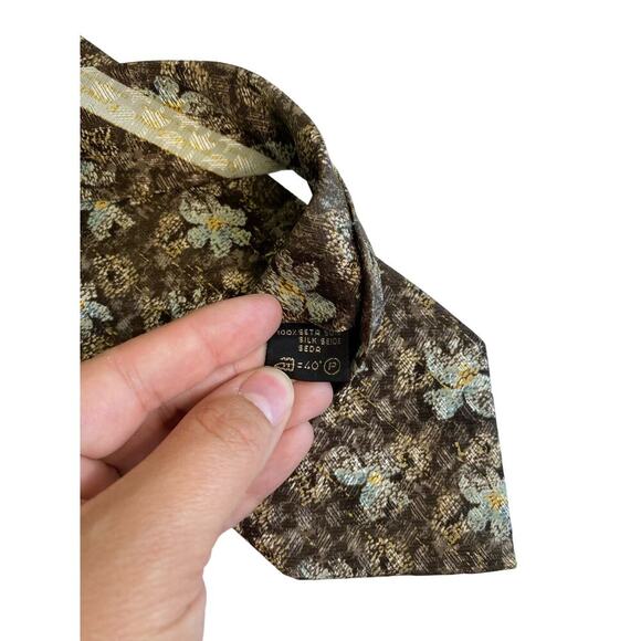 Ermenegildo Zegna Brown Abstract Floral Silk Tie - Picture 4 of 5